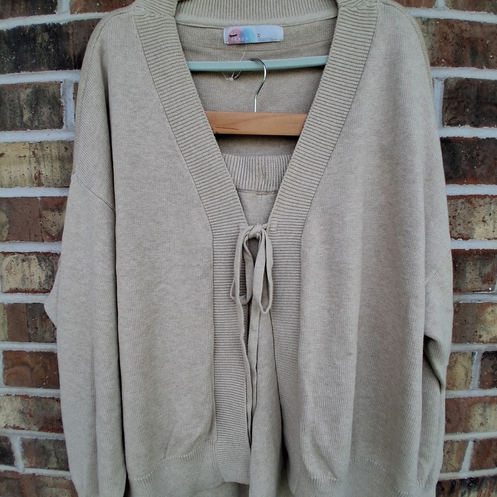 Free People Solar Sweater Set In "Sand Dollar" Beach Lounge Cardigan Pants XL FP - Picture 3 of 14